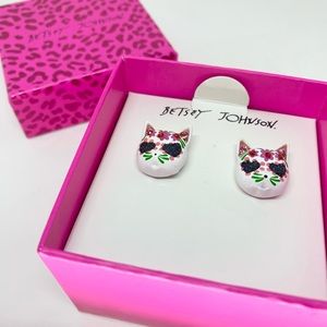 Betsey Johnson Dia De Los Muertos Gata Cat Stud Earrings!